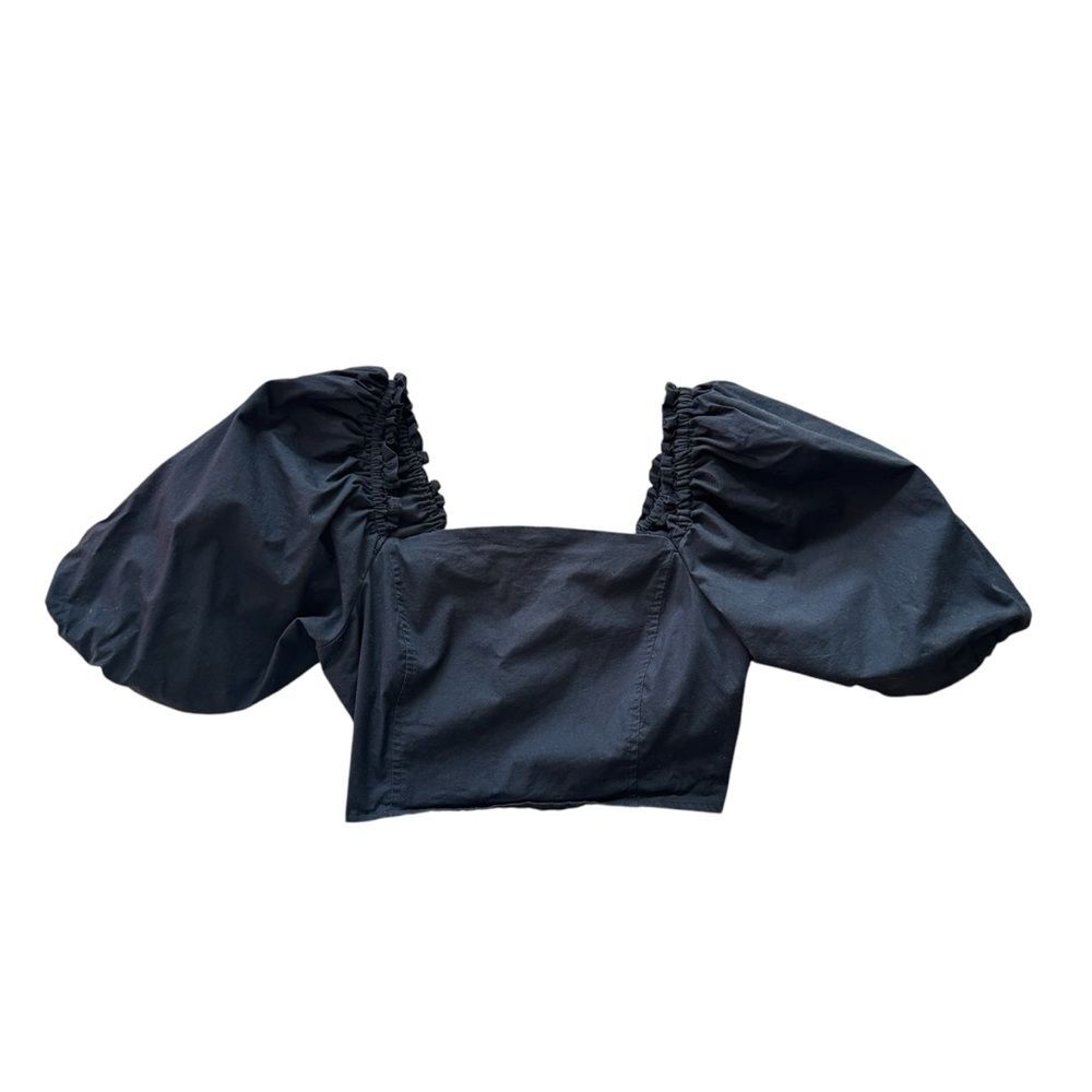 Jason Wu Square Neck Puff Sleeve Cropped Blouse Black S